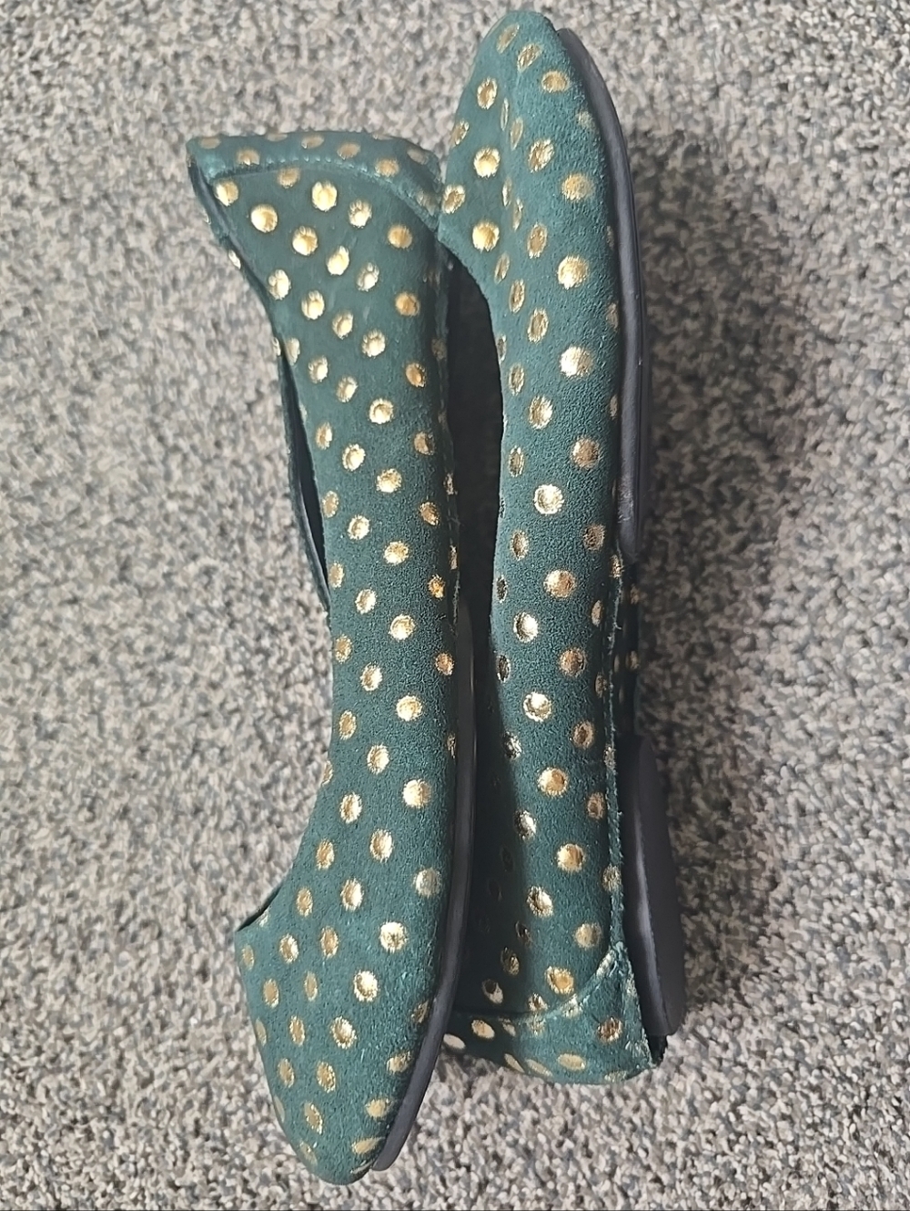 Born Crown Ballet Flats Womens 6 DarkGreen Suede Gold Spotted Round Toe Slip On - Picture 11 of 11